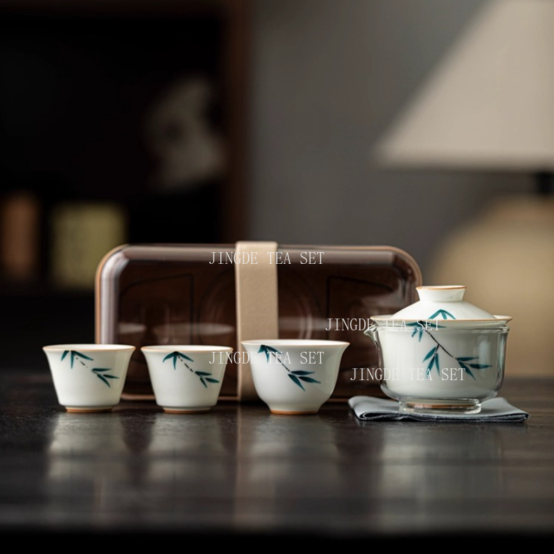 Korean Tea Set - ポータブルセラミックティーポットとカップセット,ブティックセット,中国の手作りトラベルティーセット,白鳥,カスタマイズ可能な鍋とカップ