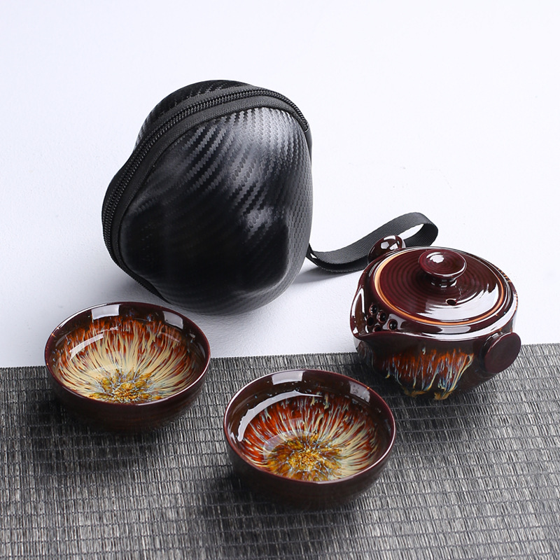 Korean Tea Set - 2カップのティーセットを備えたポータブルセラミックティーポットaiwan、中国のポータブルトラベルティーセットドリンクウェア、美しく簡単なティーポットケトル