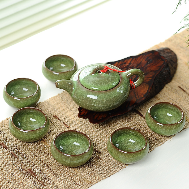 Korean Tea Set - 7 個セラミックティーセット氷割れ釉セラミックカンフーティーカップティーポットリビングルームの装飾アクセサリー絶妙なギフト