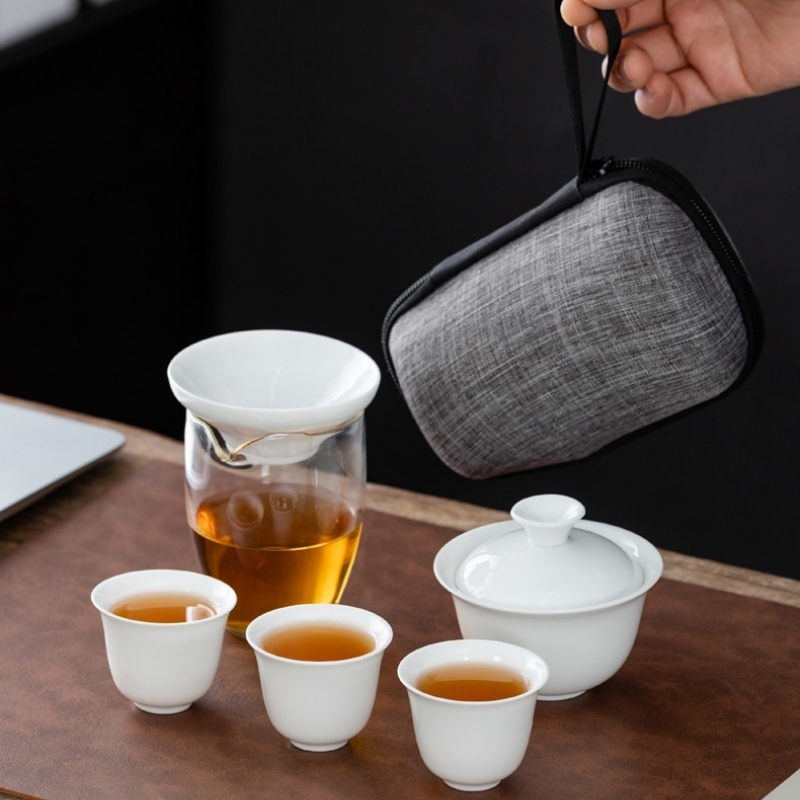 携帯用中国カンフーティーセット、陶器製ティーポットセット、旅 - Korean Tea Set のレビューと価格