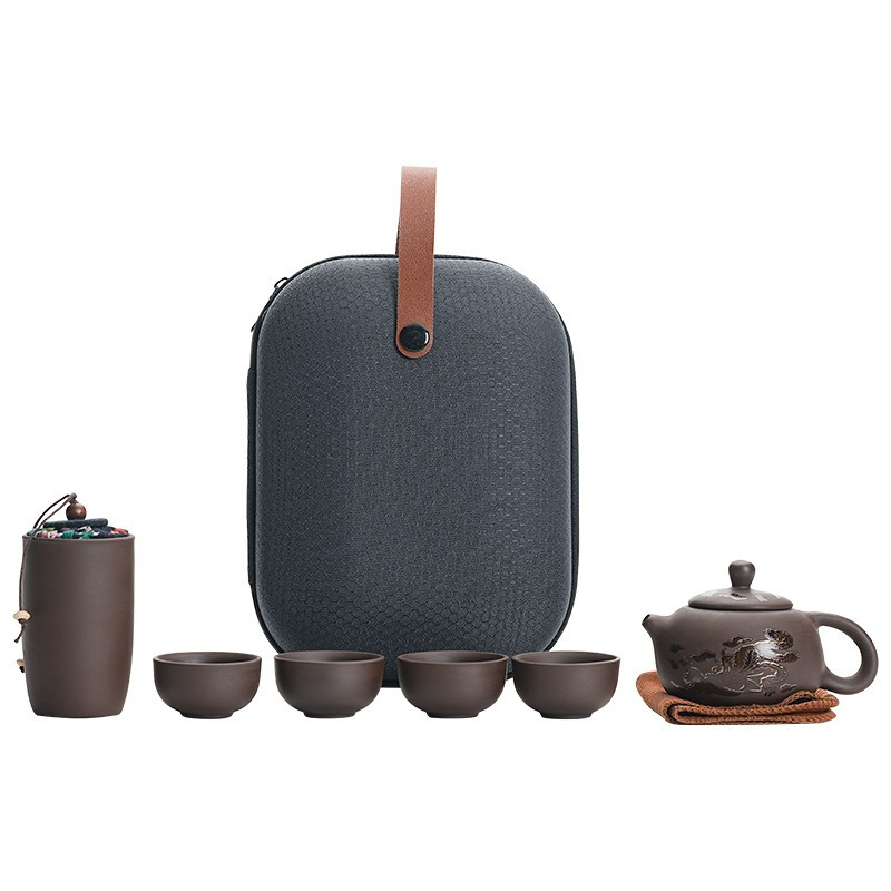 紫砂茶器セット（ポット1個、カップ4個付き）携帯用屋外収納ク - Korean Tea Set のレビューと価格