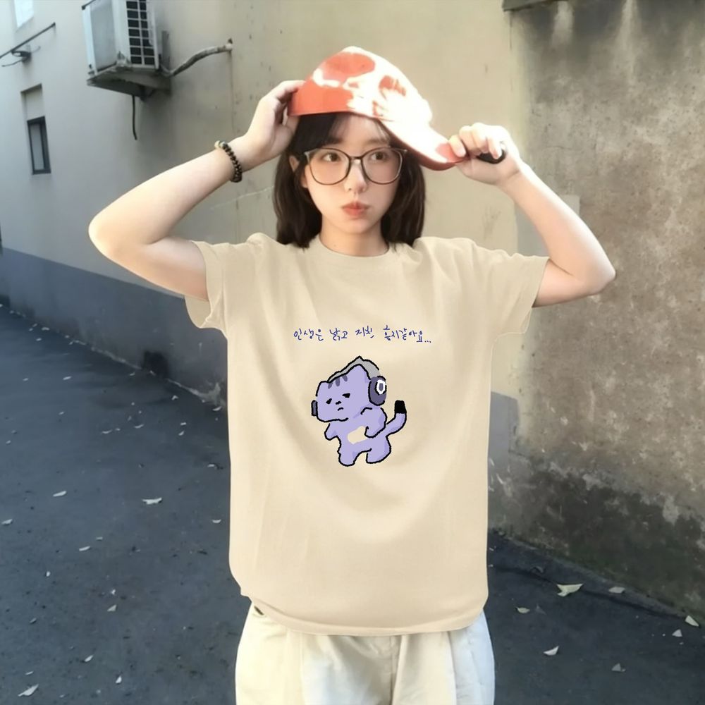 人生は私を守ってくれないかわいいテキストプリント Tシャツ紫 - Korean Lifestyle & Kids Boutique Photos のレビューと価格