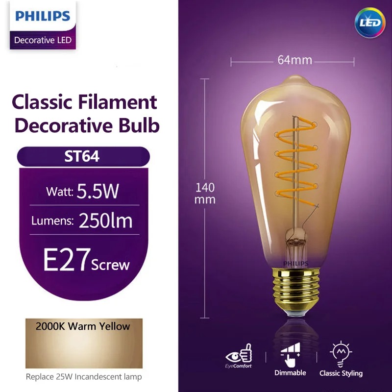 フィリップス LED ST64 クラシック フィラメント装飾 - Philips Bulb Led Classic のレビューと価格